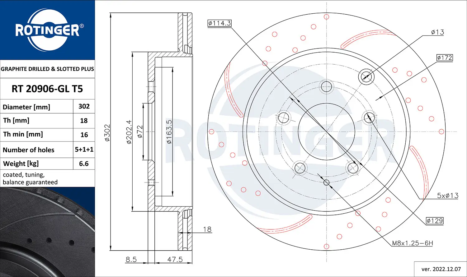 Bremsscheibe Hinterachse ROTINGER RT 20906-GL T5