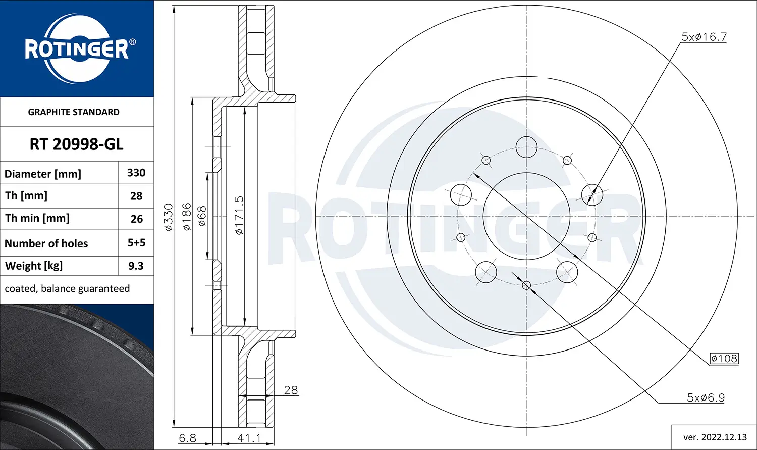 Bremsscheibe Hinterachse ROTINGER RT 20998-GL