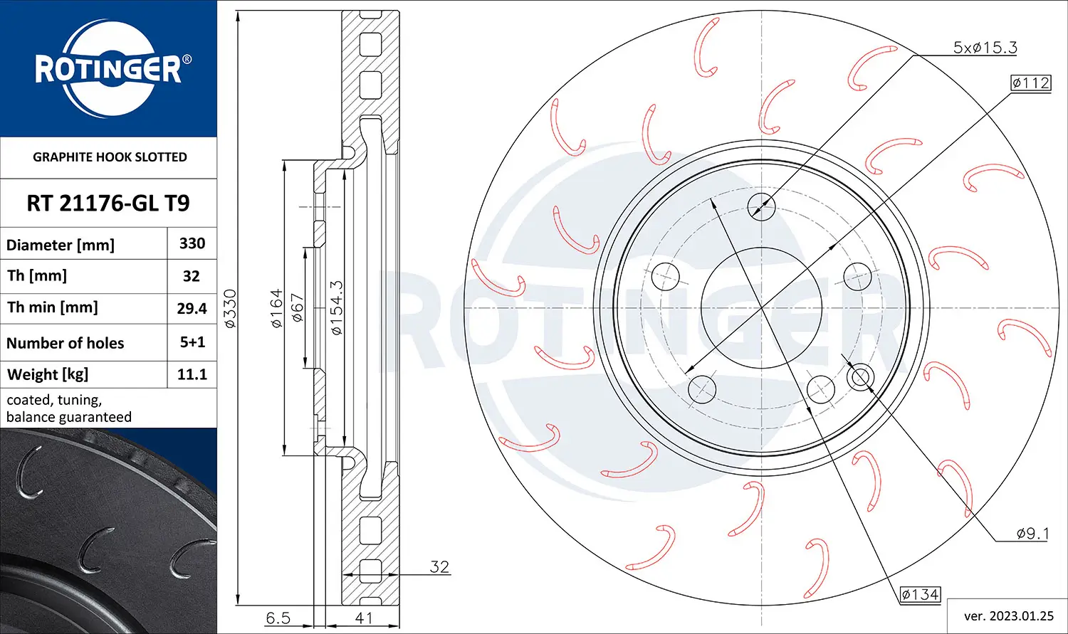 Bremsscheibe Vorderachse ROTINGER RT 21176-GL T9