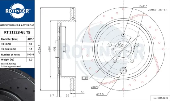 Bremsscheibe Hinterachse ROTINGER RT 21228-GL T5 Bild Bremsscheibe Hinterachse ROTINGER RT 21228-GL T5