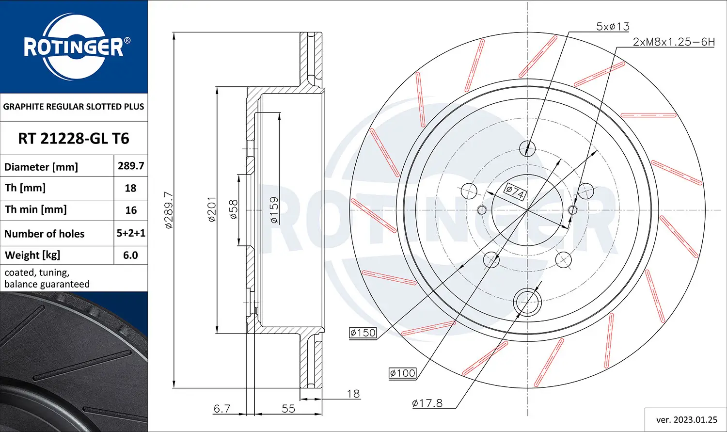 Bremsscheibe Hinterachse ROTINGER RT 21228-GL T6