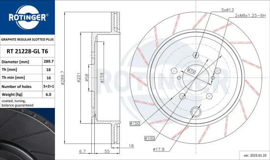 Bremsscheibe Hinterachse ROTINGER RT 21228-GL T6 Bild Bremsscheibe Hinterachse ROTINGER RT 21228-GL T6