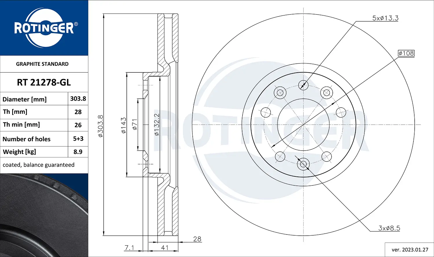 Bremsscheibe Vorderachse ROTINGER RT 21278-GL