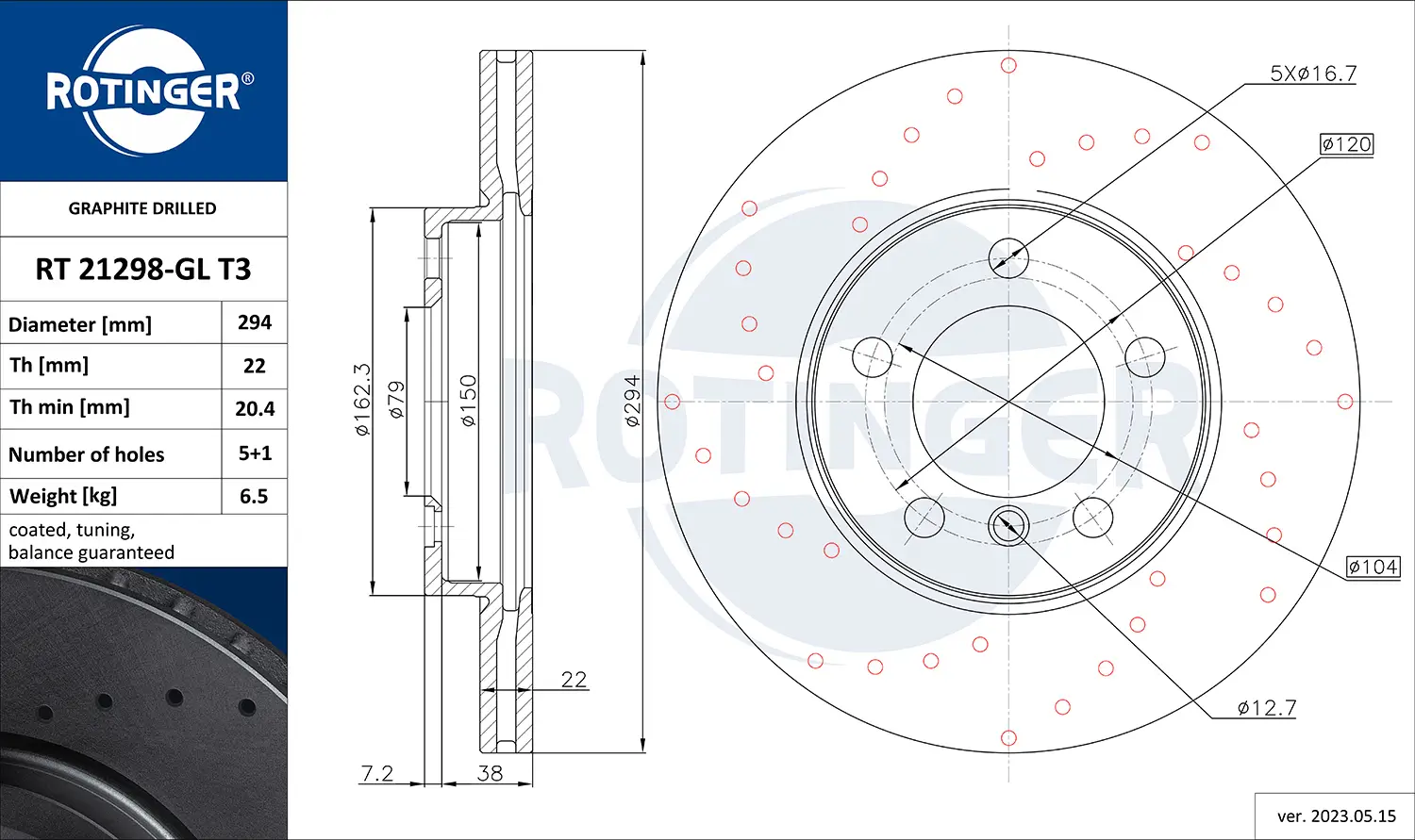 Bremsscheibe Vorderachse ROTINGER RT 21298-GL T3