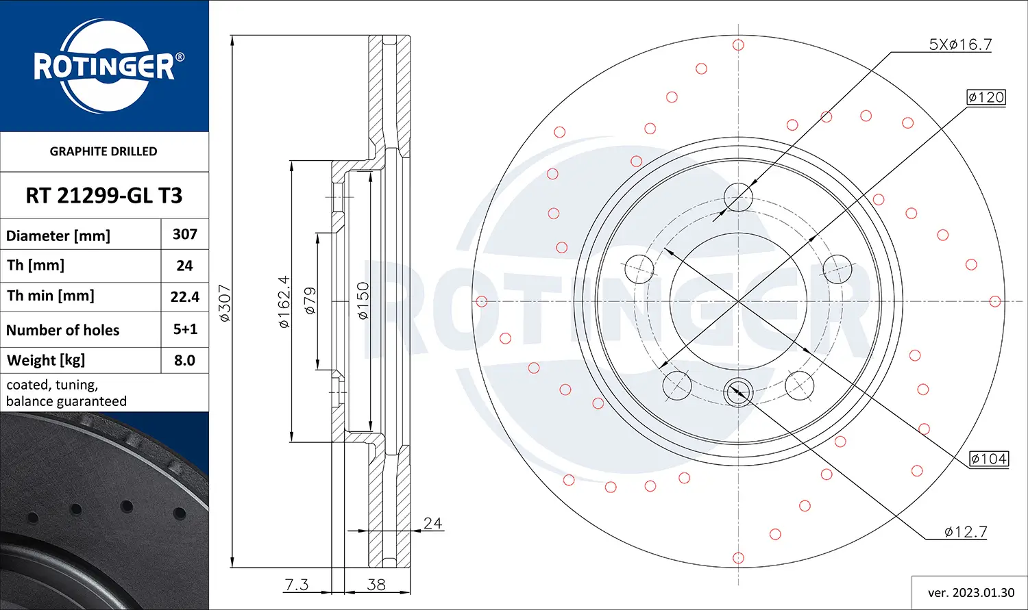 Bremsscheibe Vorderachse ROTINGER RT 21299-GL T3