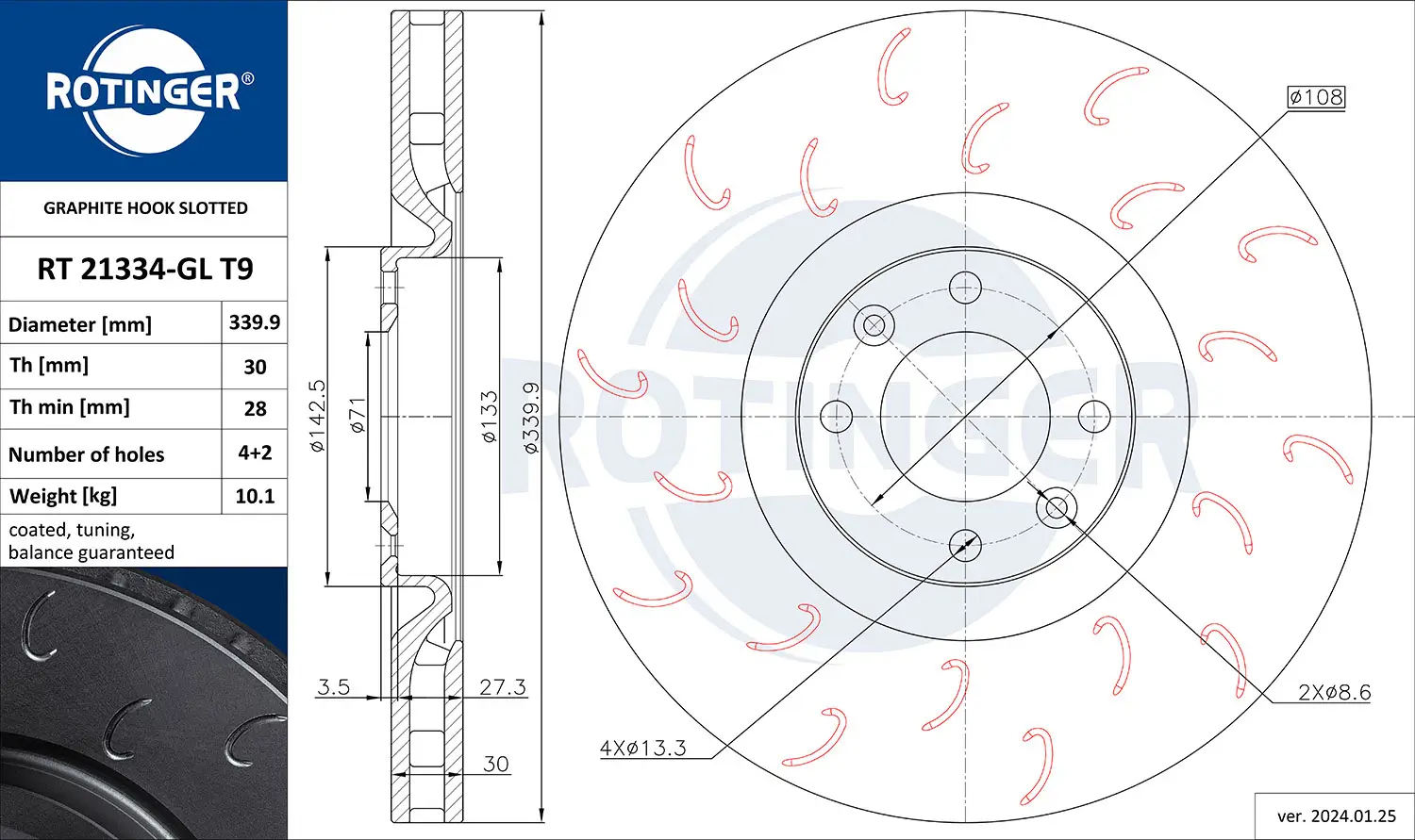 Bremsscheibe Vorderachse ROTINGER RT 21334-GL T9