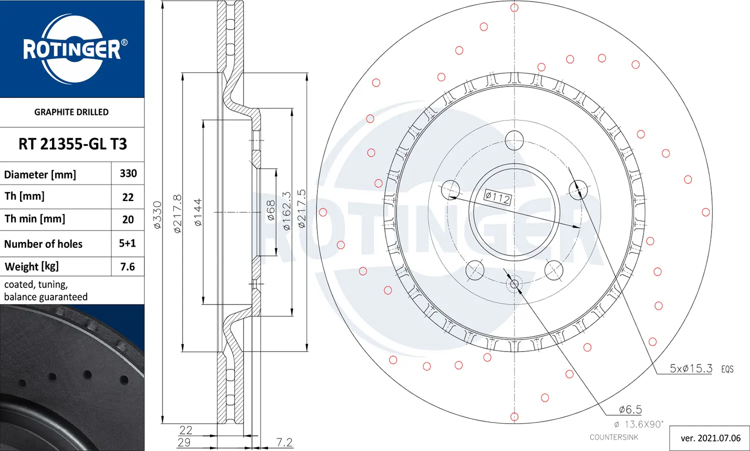 Bremsscheibe Hinterachse ROTINGER RT 21355-GL T3