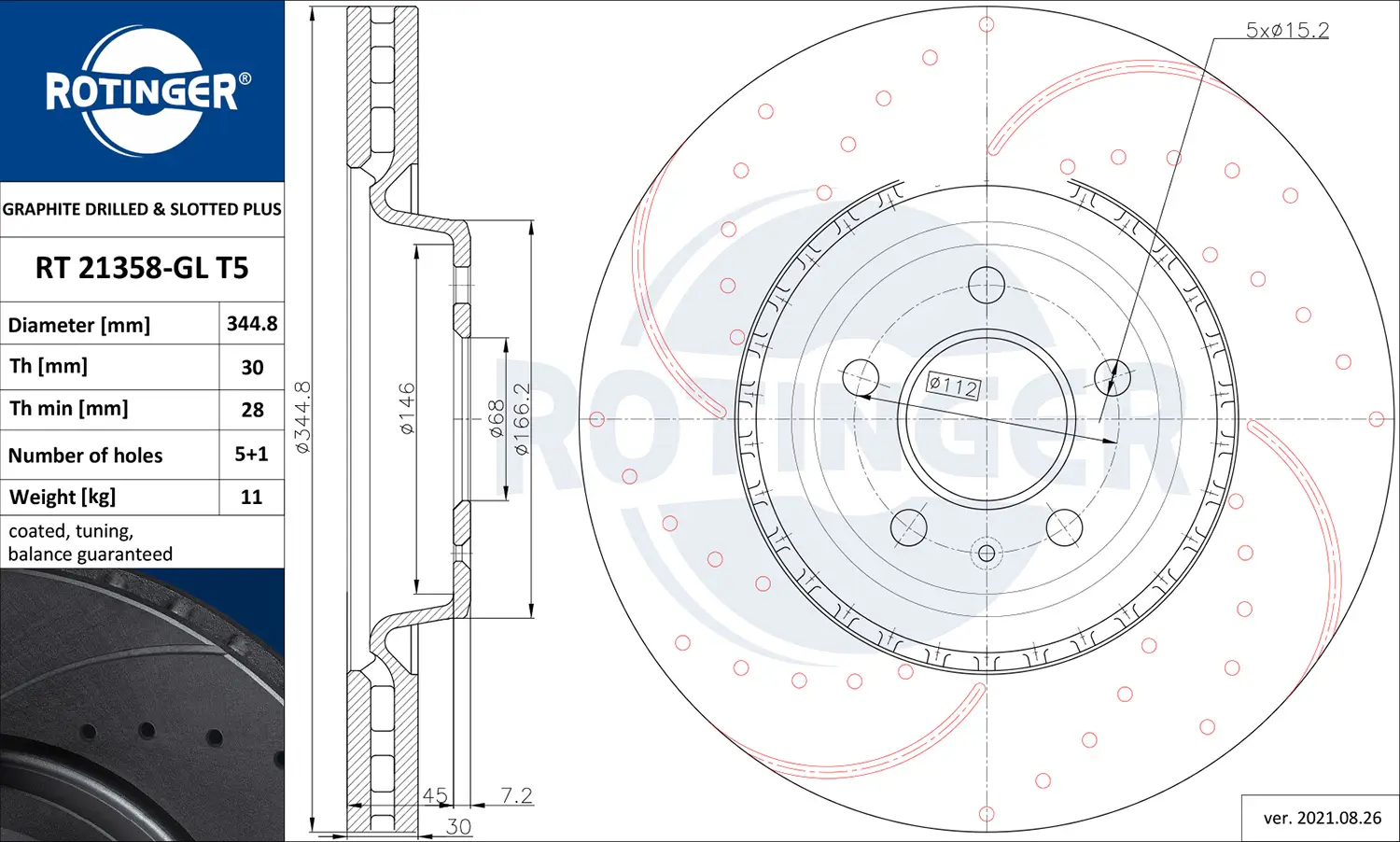Bremsscheibe Vorderachse ROTINGER RT 21358-GL T5