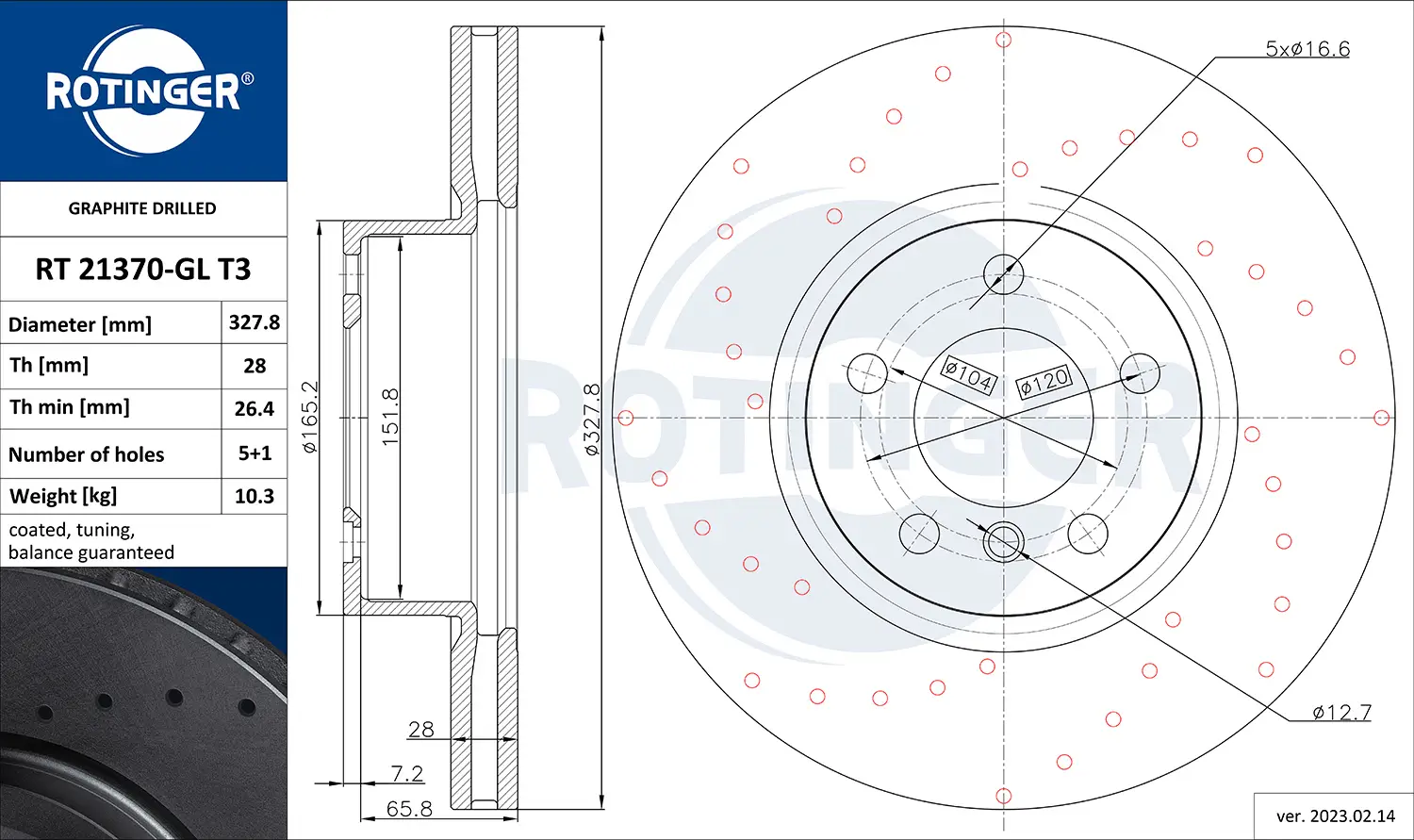 Bremsscheibe Vorderachse ROTINGER RT 21370-GL T3