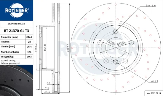 Bremsscheibe Vorderachse ROTINGER RT 21370-GL T3 Bild Bremsscheibe Vorderachse ROTINGER RT 21370-GL T3