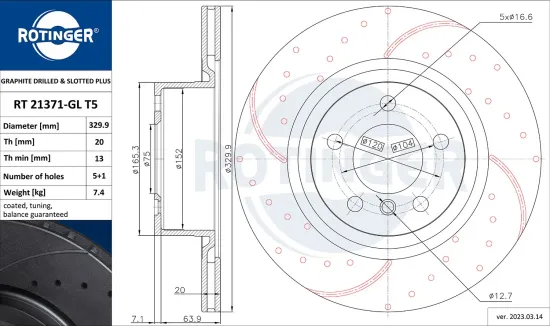 Bremsscheibe Hinterachse ROTINGER RT 21371-GL T5 Bild Bremsscheibe Hinterachse ROTINGER RT 21371-GL T5