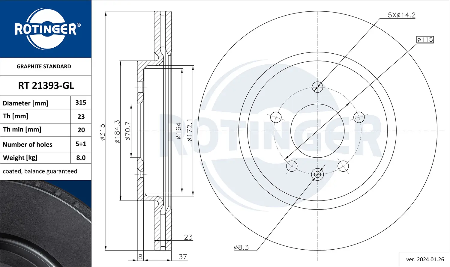 Bremsscheibe Hinterachse ROTINGER RT 21393-GL