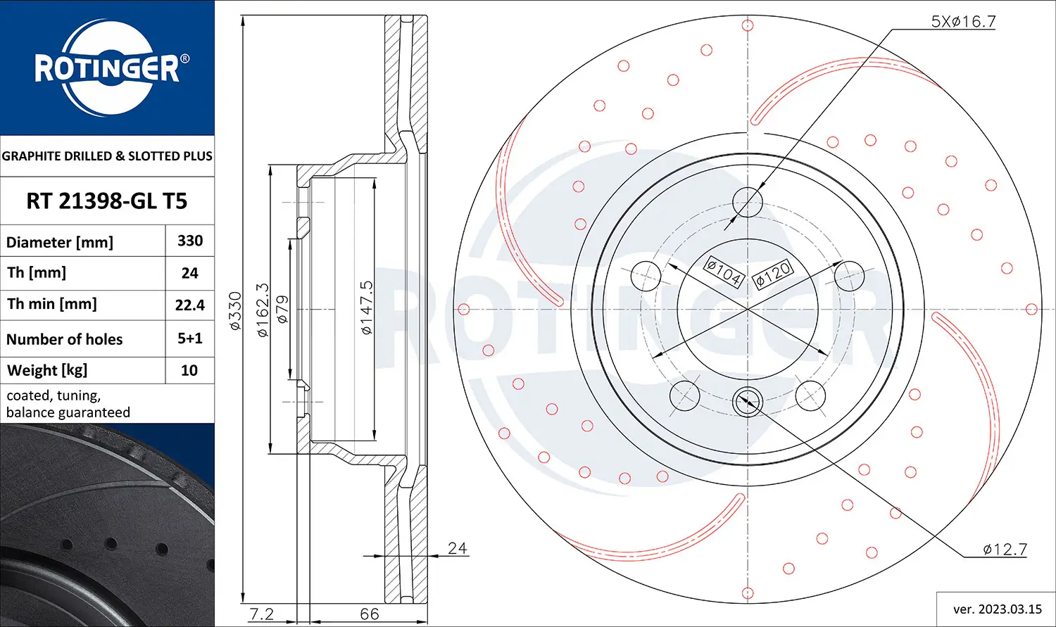 Bremsscheibe Vorderachse ROTINGER RT 21398-GL T5