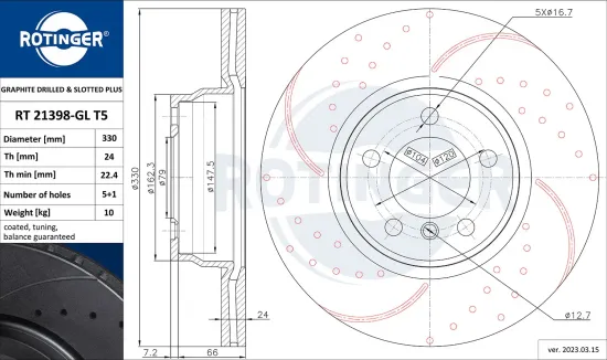 Bremsscheibe Vorderachse ROTINGER RT 21398-GL T5 Bild Bremsscheibe Vorderachse ROTINGER RT 21398-GL T5