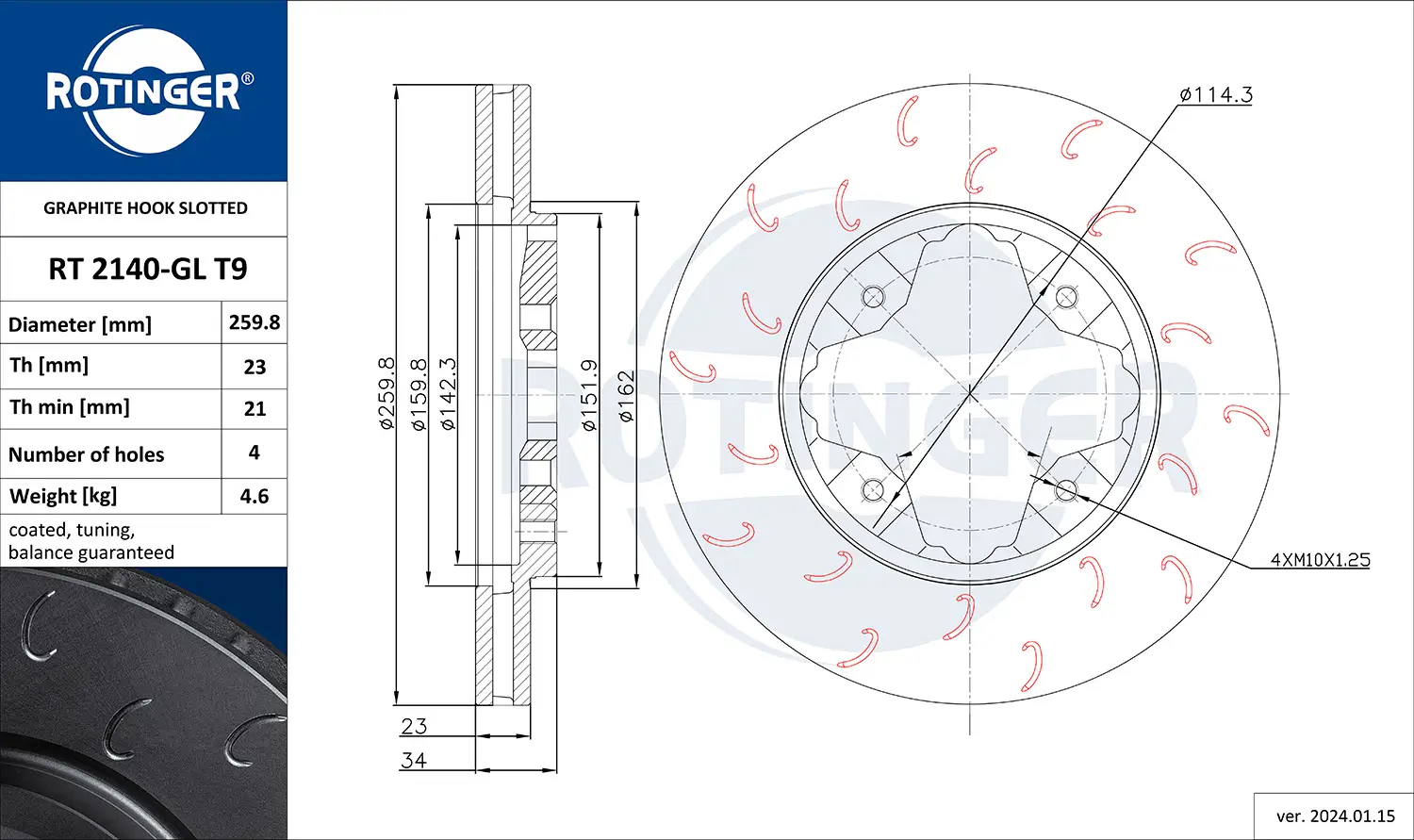 Bremsscheibe Vorderachse ROTINGER RT 2140-GL T9