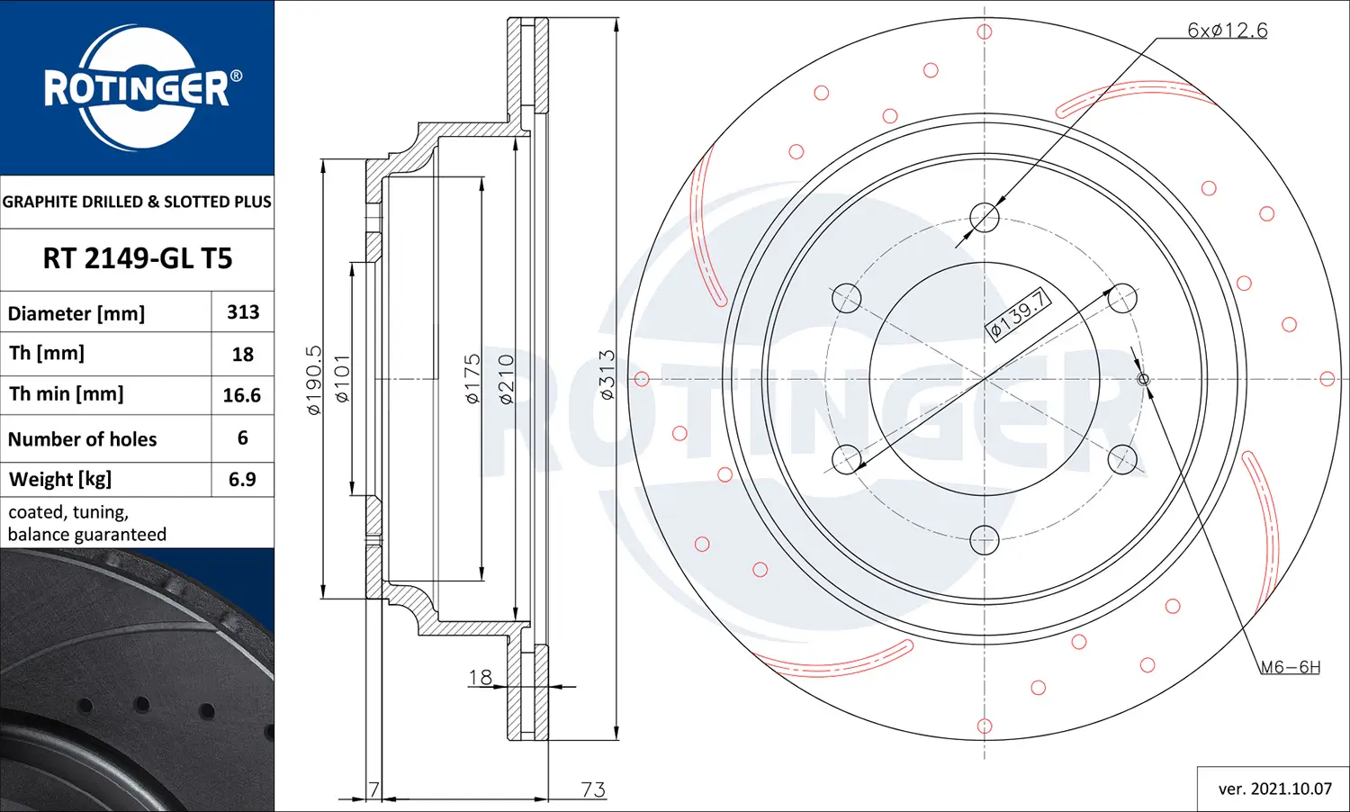 Bremsscheibe Hinterachse ROTINGER RT 2149-GL T5