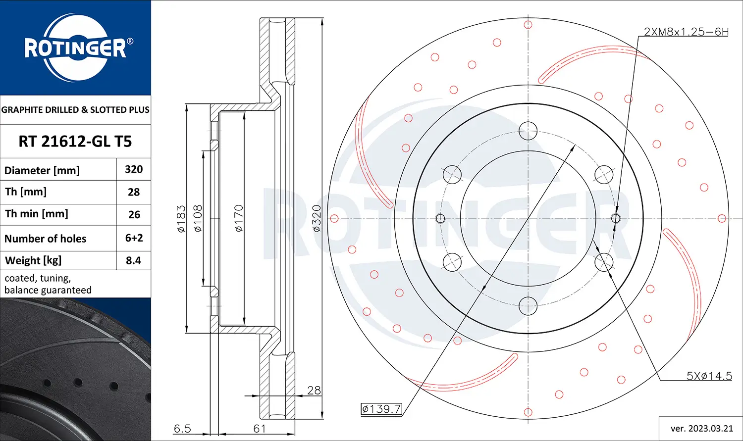 Bremsscheibe Vorderachse ROTINGER RT 21612-GL T5