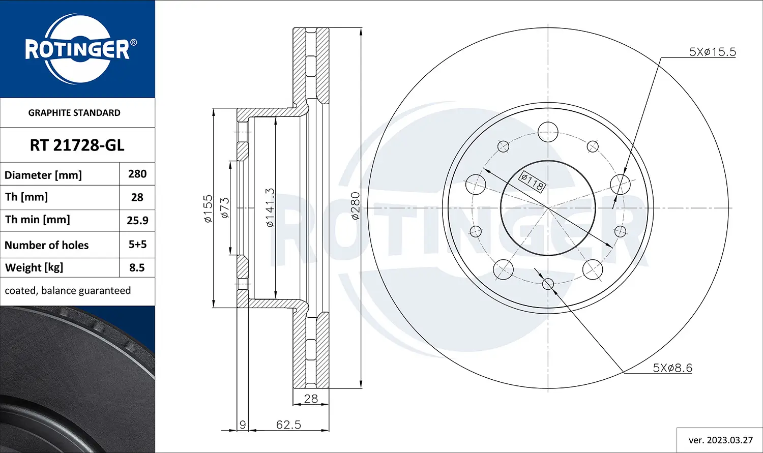 Bremsscheibe Vorderachse ROTINGER RT 21728-GL