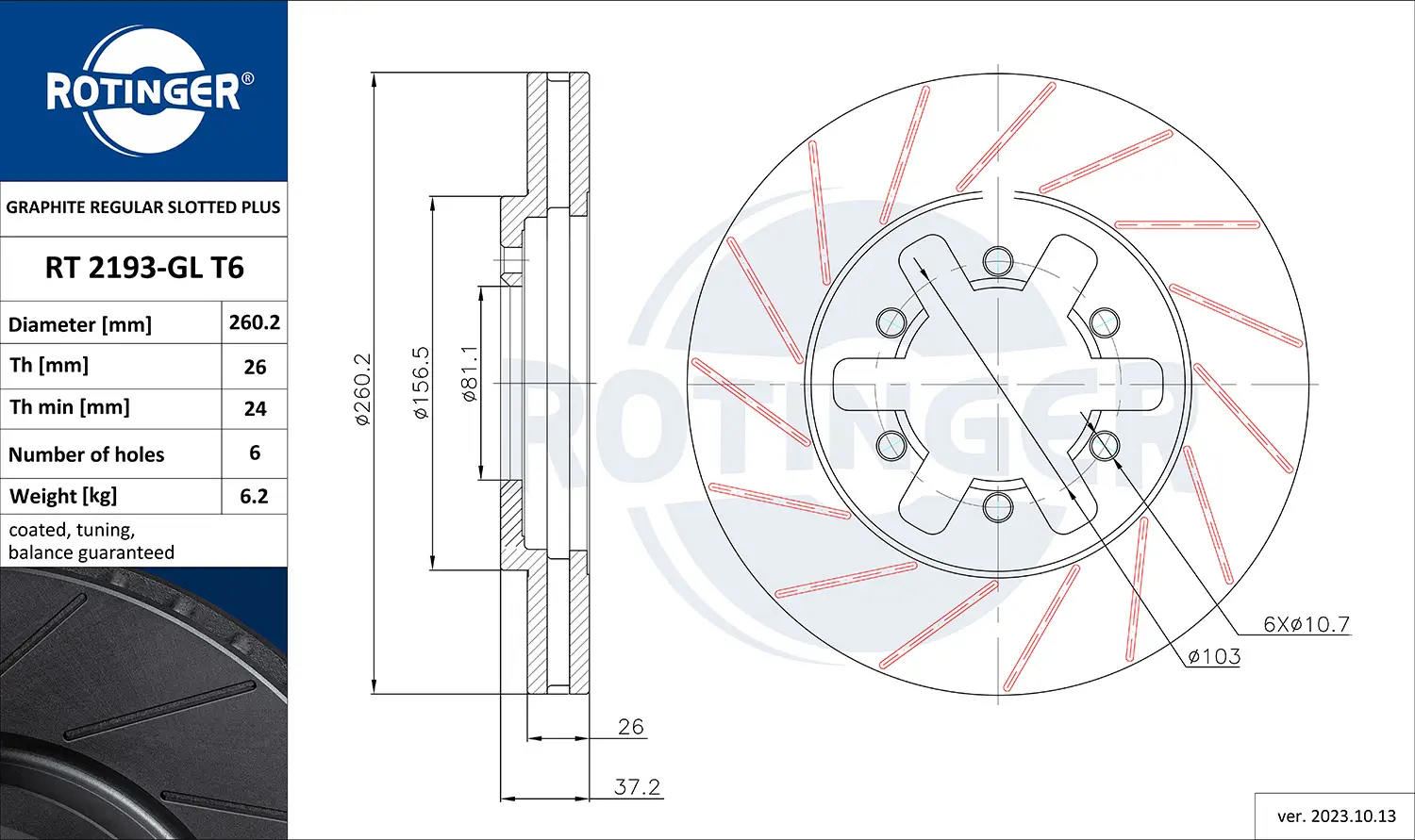 Bremsscheibe Vorderachse ROTINGER RT 2193-GL T6