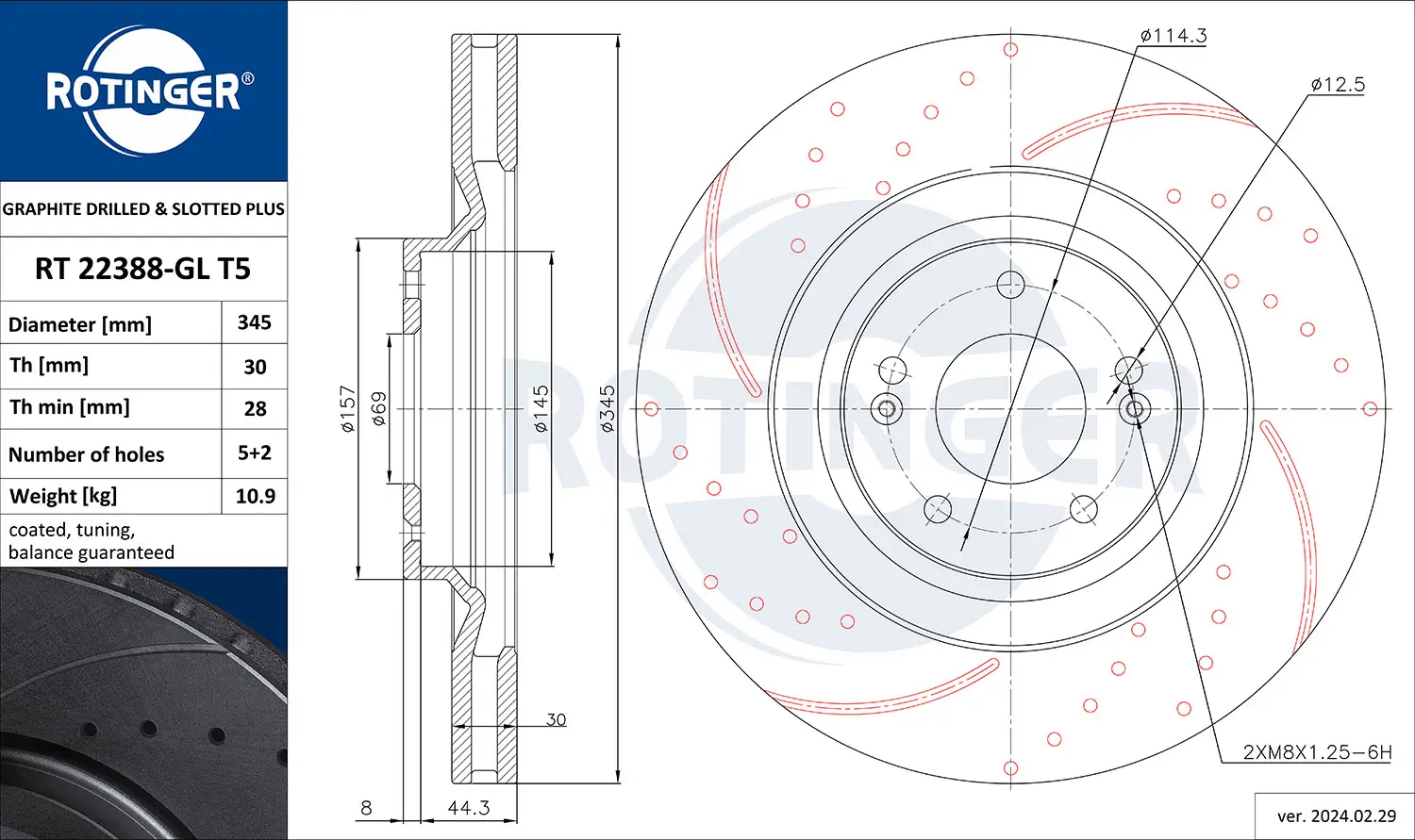 Bremsscheibe Vorderachse ROTINGER RT 22388-GL T5