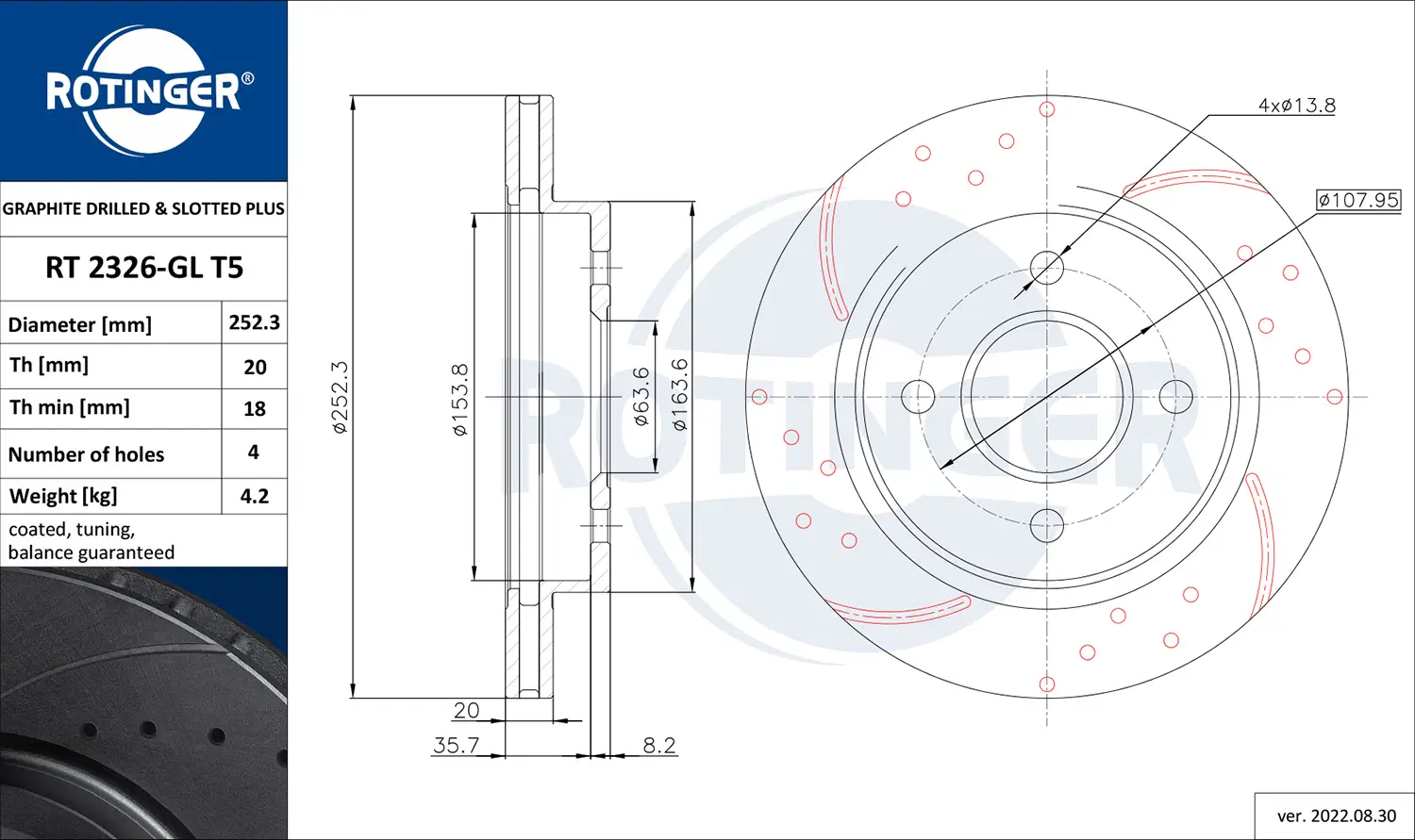 Bremsscheibe Hinterachse ROTINGER RT 2326-GL T5