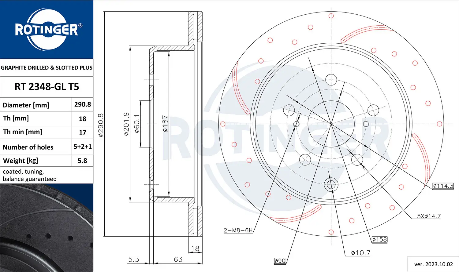 Bremsscheibe Hinterachse ROTINGER RT 2348-GL T5