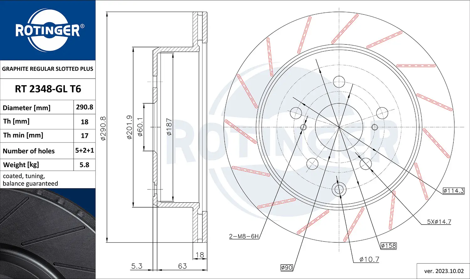 Bremsscheibe Hinterachse ROTINGER RT 2348-GL T6