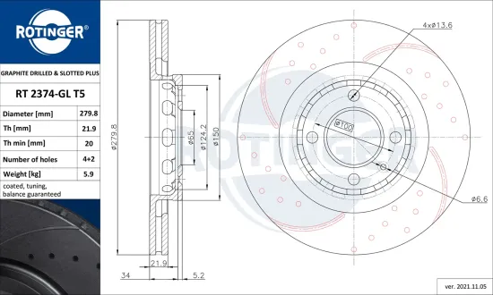 Bremsscheibe Vorderachse ROTINGER RT 2374-GL T5 Bild Bremsscheibe Vorderachse ROTINGER RT 2374-GL T5