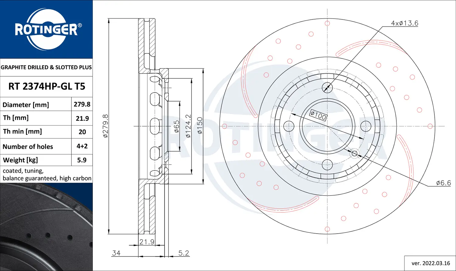 Bremsscheibe Vorderachse ROTINGER RT 2374HP-GL T5
