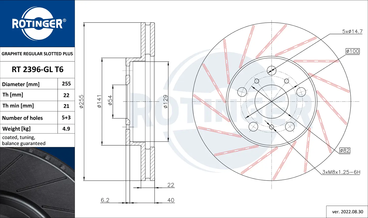 Bremsscheibe Vorderachse ROTINGER RT 2396-GL T6