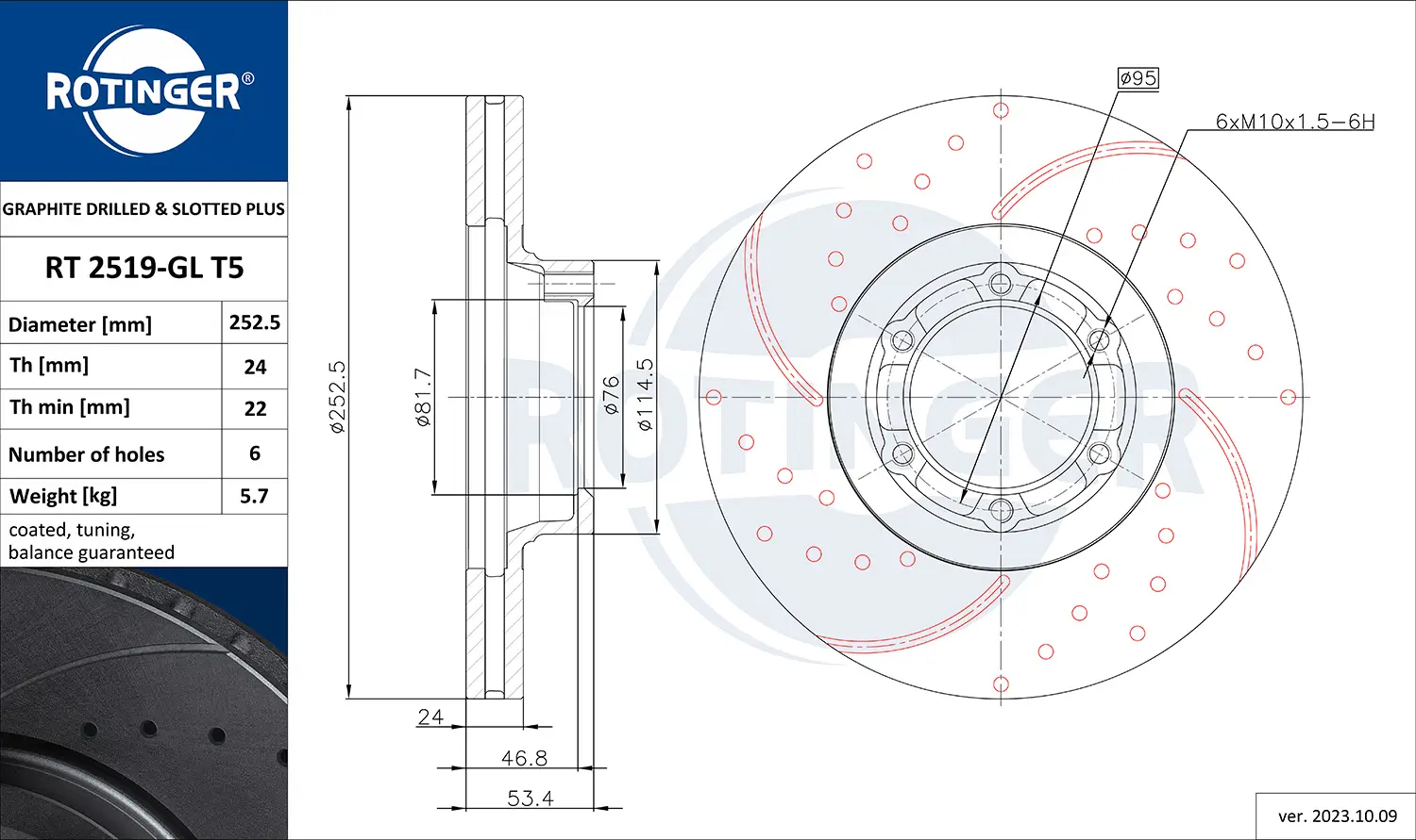 Bremsscheibe Vorderachse ROTINGER RT 2519-GL T5