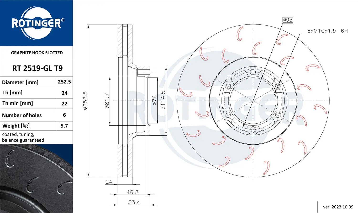 Bremsscheibe Vorderachse ROTINGER RT 2519-GL T9