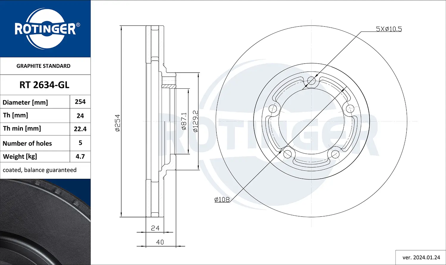Bremsscheibe Vorderachse ROTINGER RT 2634-GL