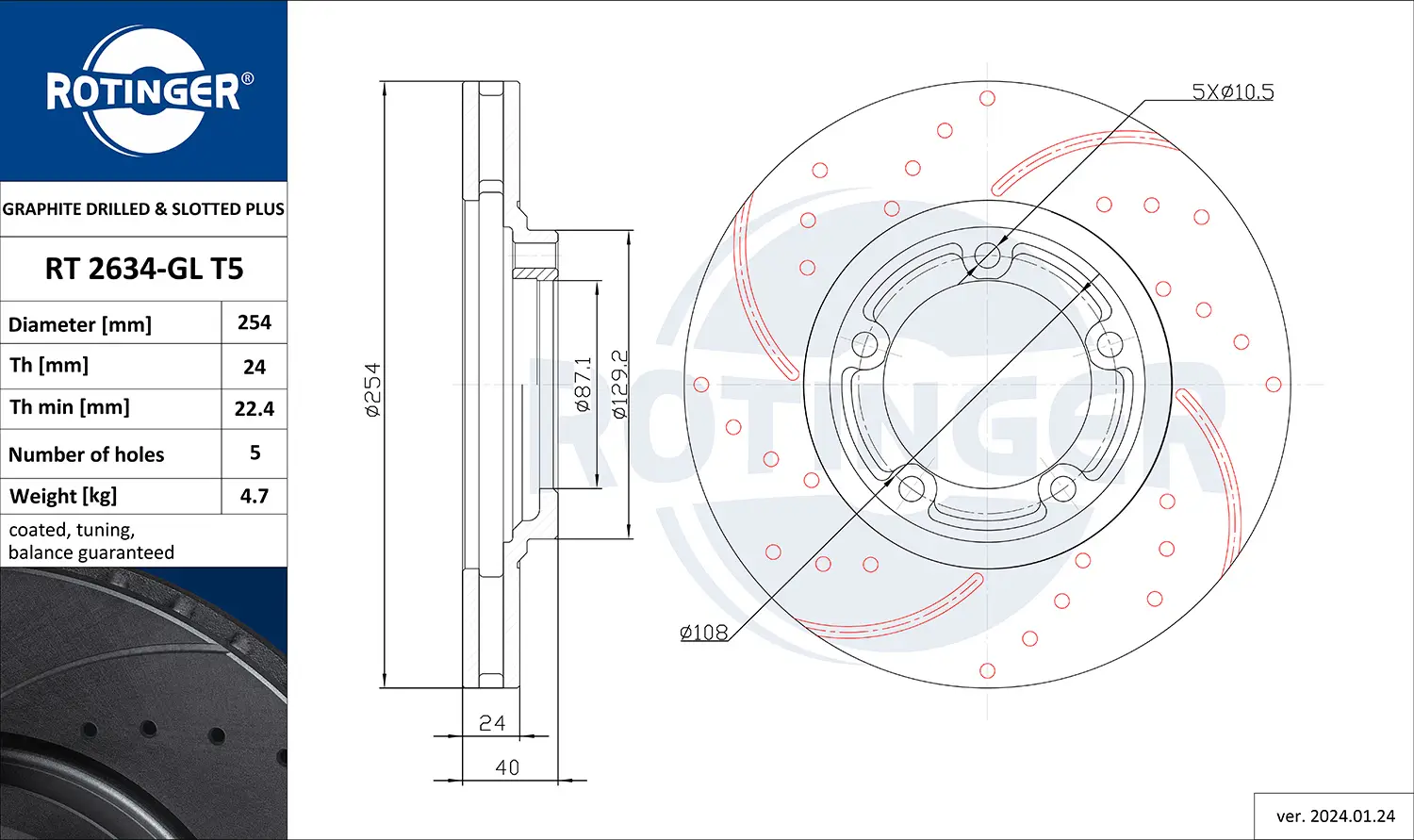 Bremsscheibe Vorderachse ROTINGER RT 2634-GL T5