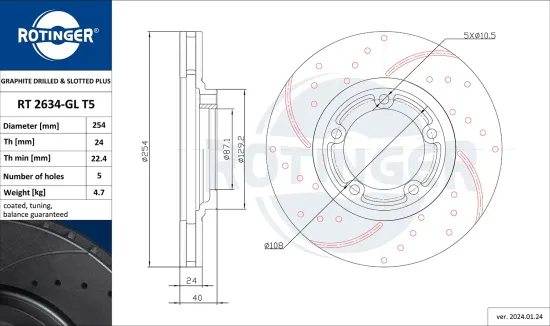 Bremsscheibe Vorderachse ROTINGER RT 2634-GL T5 Bild Bremsscheibe Vorderachse ROTINGER RT 2634-GL T5