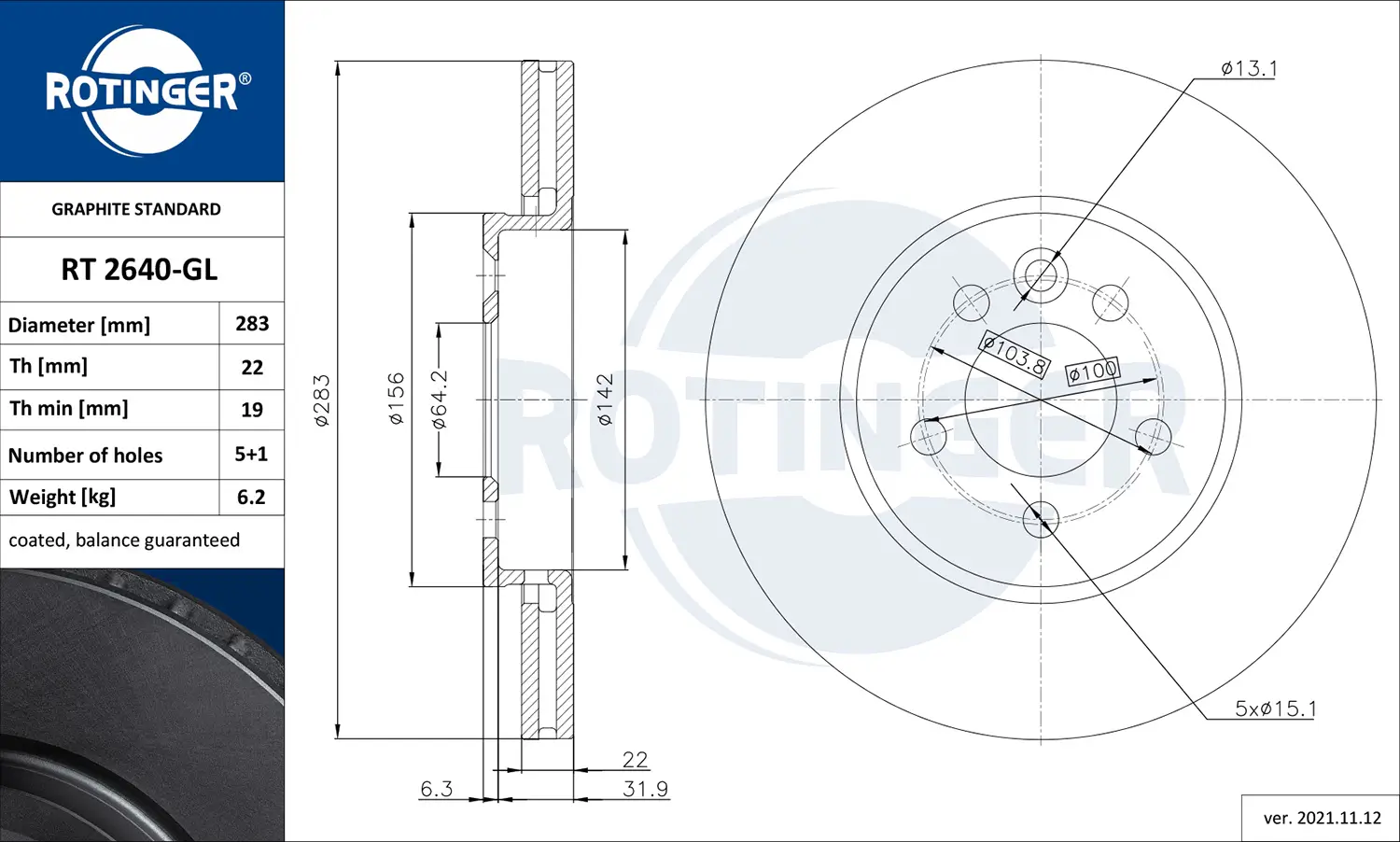 Bremsscheibe Vorderachse ROTINGER RT 2640-GL