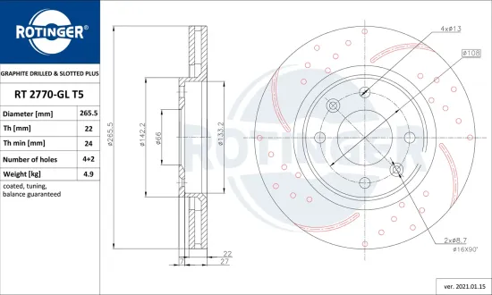 Bremsscheibe Vorderachse ROTINGER RT 2770-GL T5 Bild Bremsscheibe Vorderachse ROTINGER RT 2770-GL T5