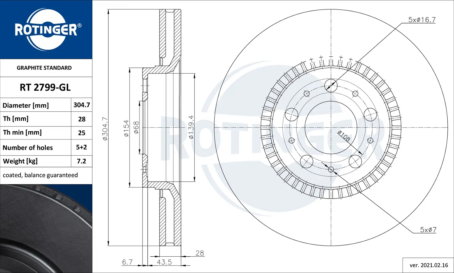 Bremsscheibe ROTINGER RT 2799-GL