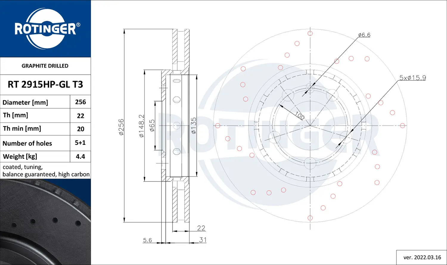 Bremsscheibe Hinterachse ROTINGER RT 2915HP-GL T3