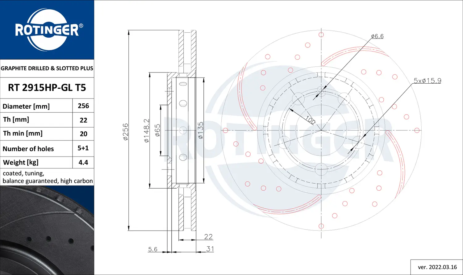 Bremsscheibe Hinterachse ROTINGER RT 2915HP-GL T5