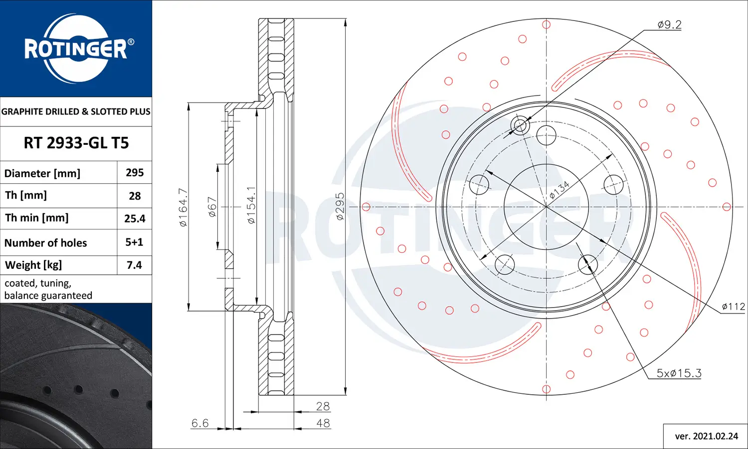 Bremsscheibe Vorderachse ROTINGER RT 2933-GL T5
