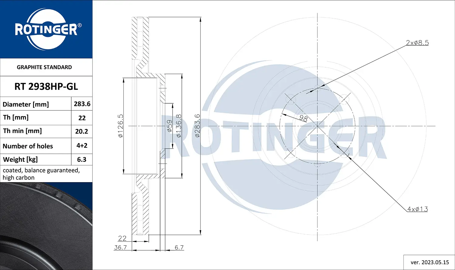 Bremsscheibe Vorderachse ROTINGER RT 2938HP-GL
