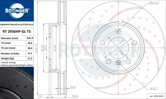 Bremsscheibe Vorderachse ROTINGER RT 2956HP-GL T5 Bild Bremsscheibe Vorderachse ROTINGER RT 2956HP-GL T5