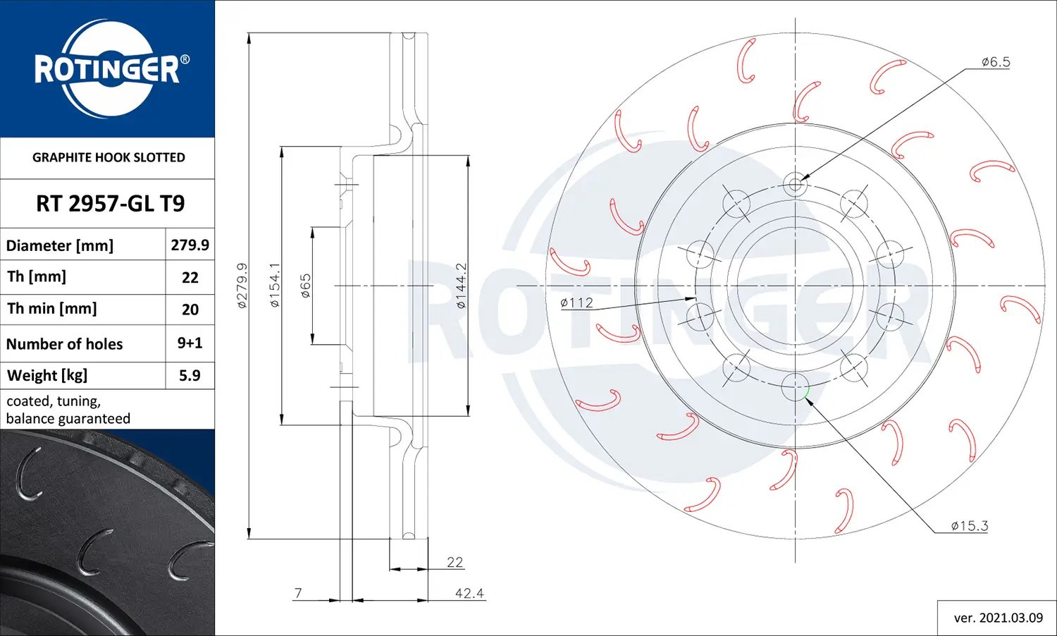 Bremsscheibe Vorderachse ROTINGER RT 2957-GL T9