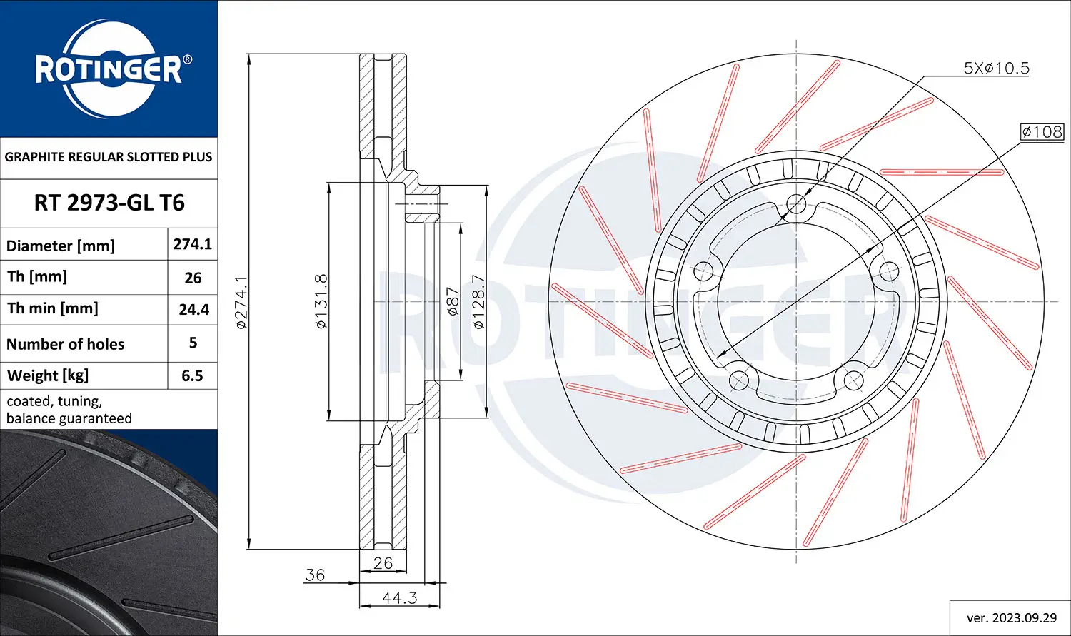Bremsscheibe Vorderachse ROTINGER RT 2973-GL T6