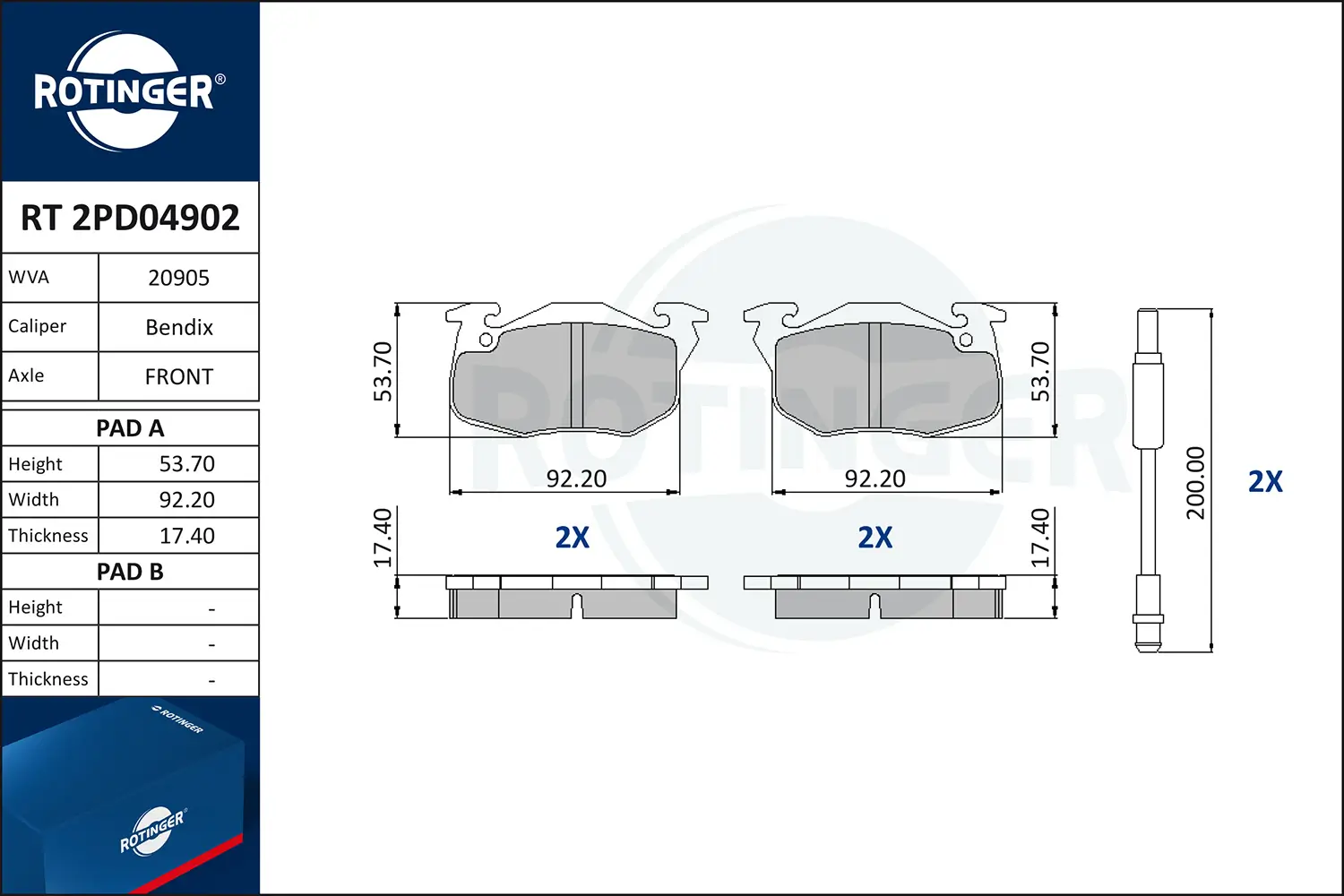 Bremsbelagsatz, Scheibenbremse ROTINGER RT 2PD04902