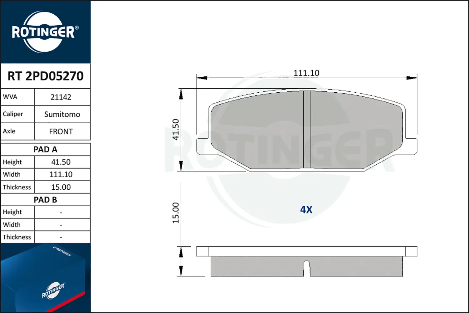 Bremsbelagsatz, Scheibenbremse Vorderachse ROTINGER RT 2PD05270
