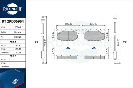 Bremsbelagsatz, Scheibenbremse ROTINGER RT 2PD06964 Bild Bremsbelagsatz, Scheibenbremse ROTINGER RT 2PD06964