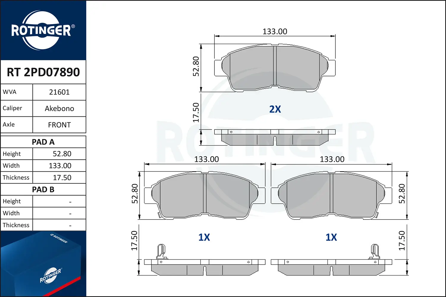Bremsbelagsatz, Scheibenbremse ROTINGER RT 2PD07890