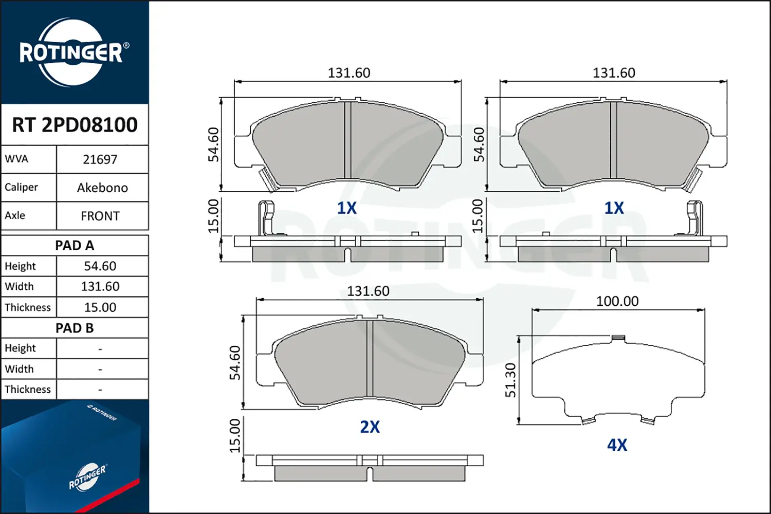 Bremsbelagsatz, Scheibenbremse Vorderachse ROTINGER RT 2PD08100